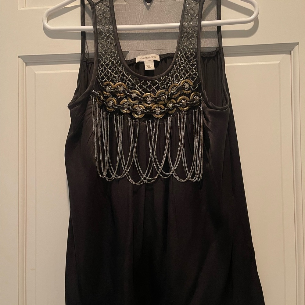 Boston Proper Black Sleeveless Blouse with Chain Details
